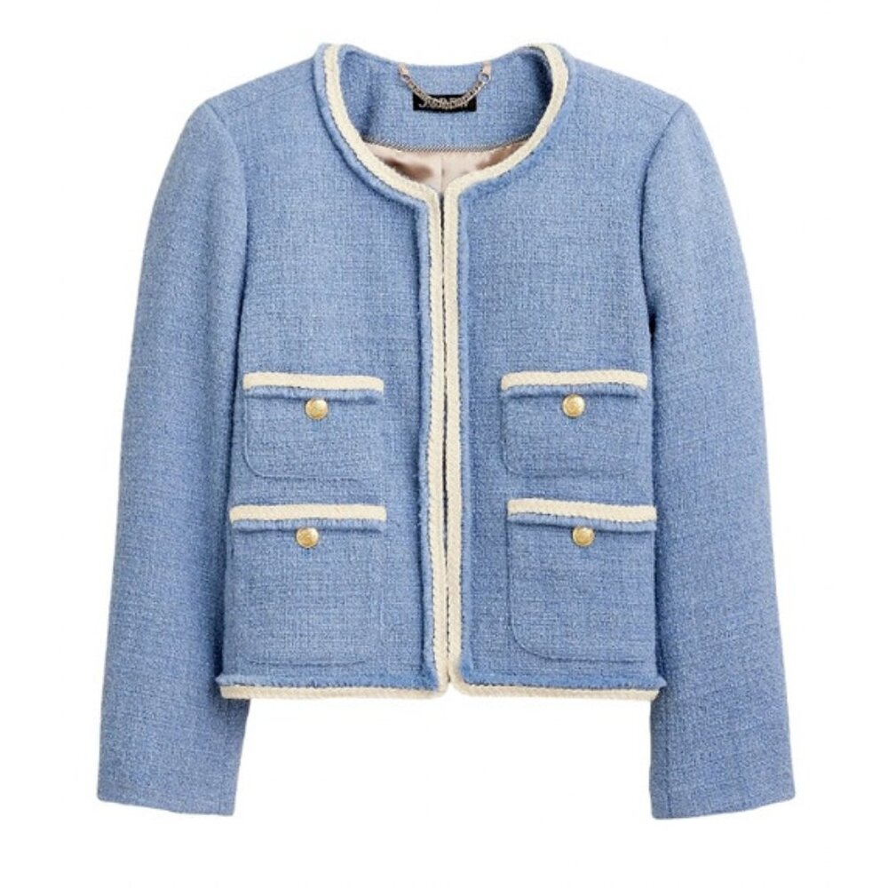 NWT J.Crew Frances Lady Jacket in Pale Seascape Blue Maritime Tweed 14 - Picture 1 of 11